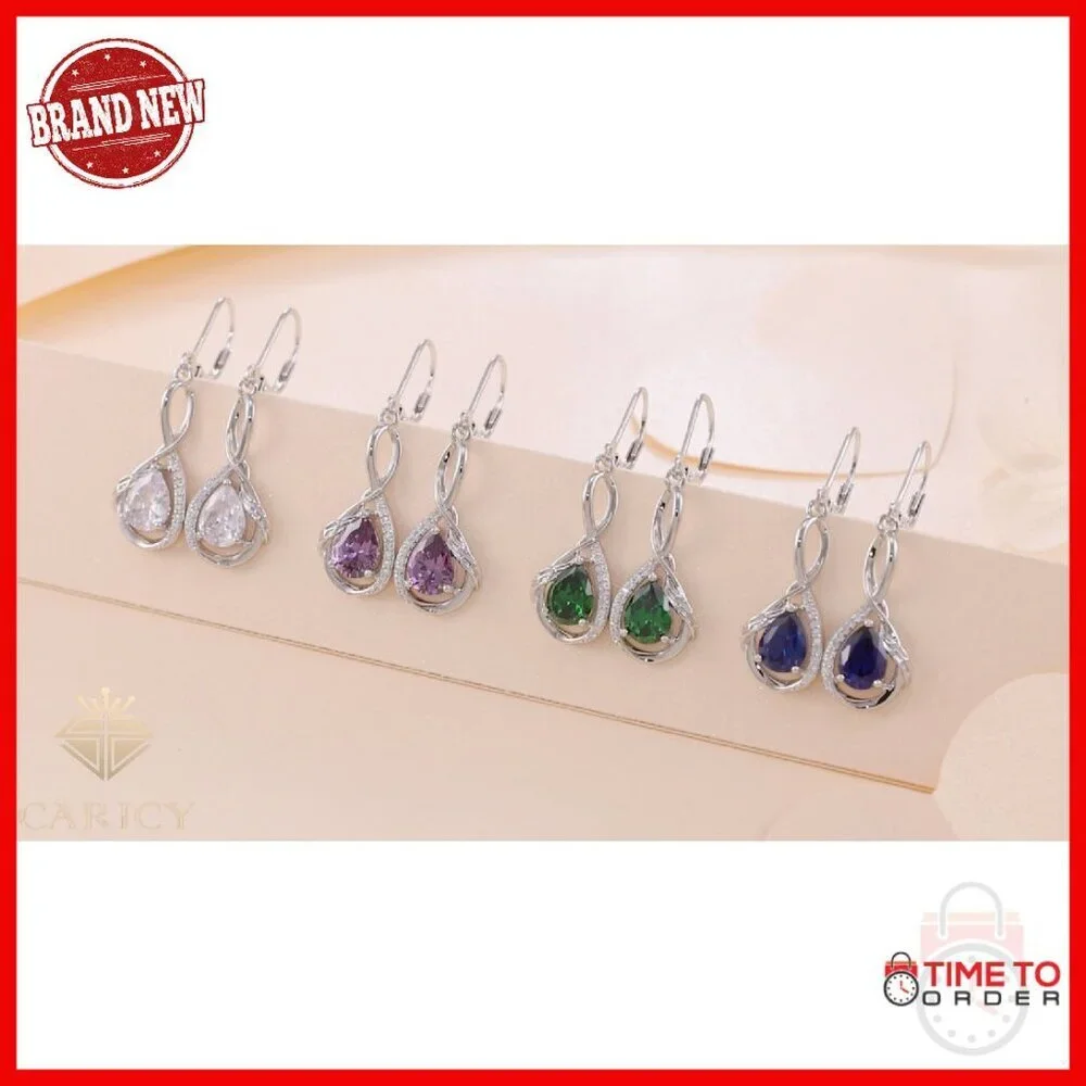 Sterling Silver Infinity Leverback Drop Earrings with Gemstones